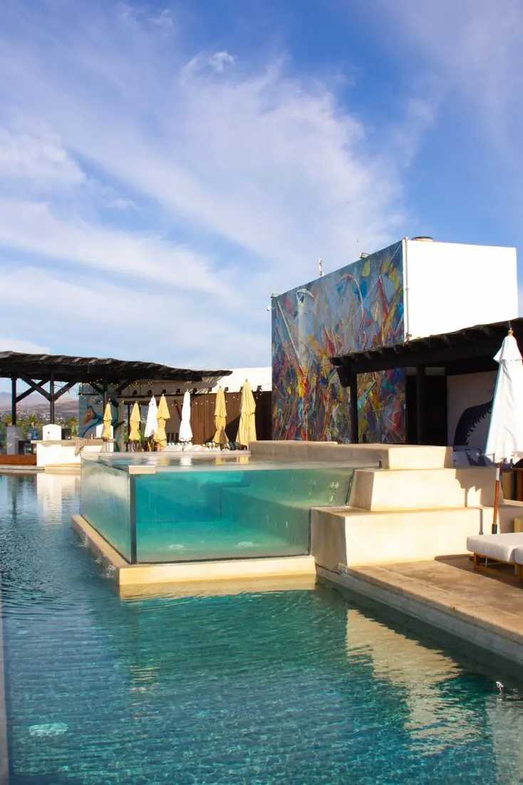 The rooftop pool and mural