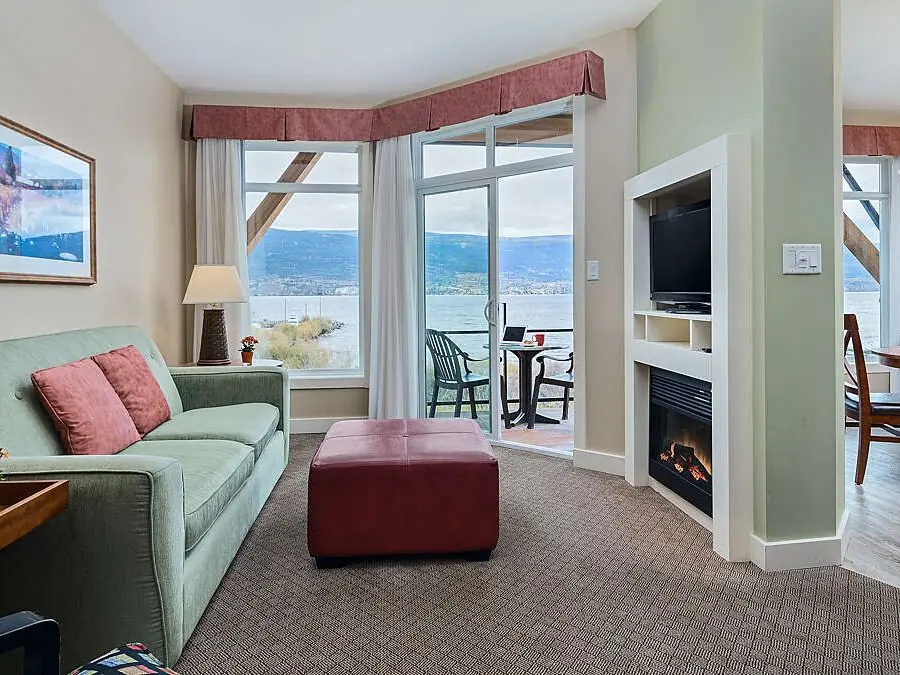 Two-bedroom suite living room with lake views